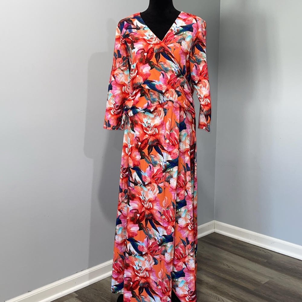 SOFT SURROUNDINGS Le Jardin Faux Maxi Wrap Dress Floral Size XL